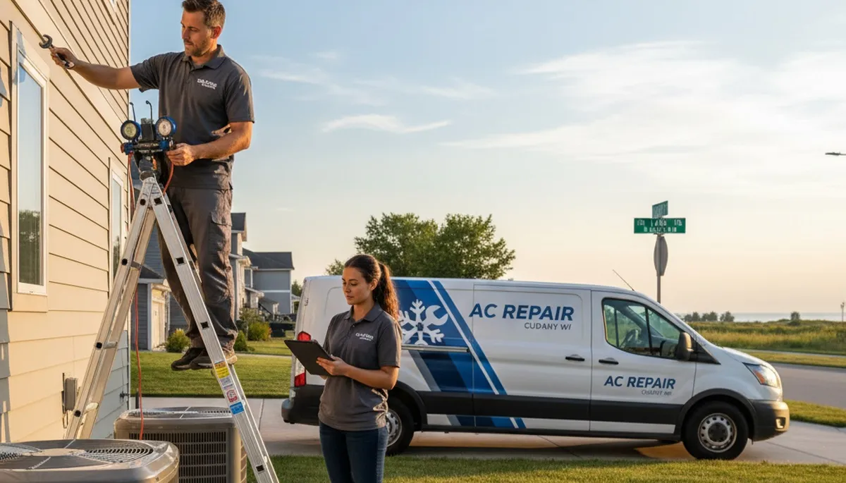 Professional AC repair technician servicing air conditioning unit in Milwaukee WI home